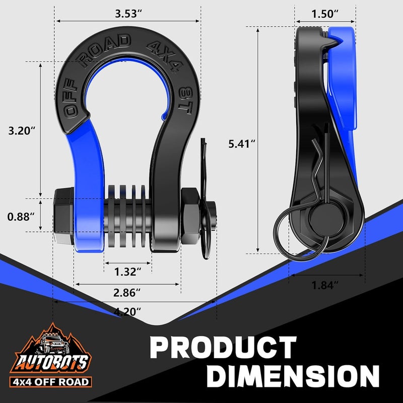 AUTOBOTS Tigertooth D Ring Shackles 45,000lb Break Strength, 3/4”Shackle D Rings Heavy Duty with 7/8 Pin for Tow Strap Winch Offroad Vehicle Recovery Accessories Blue - Image 5